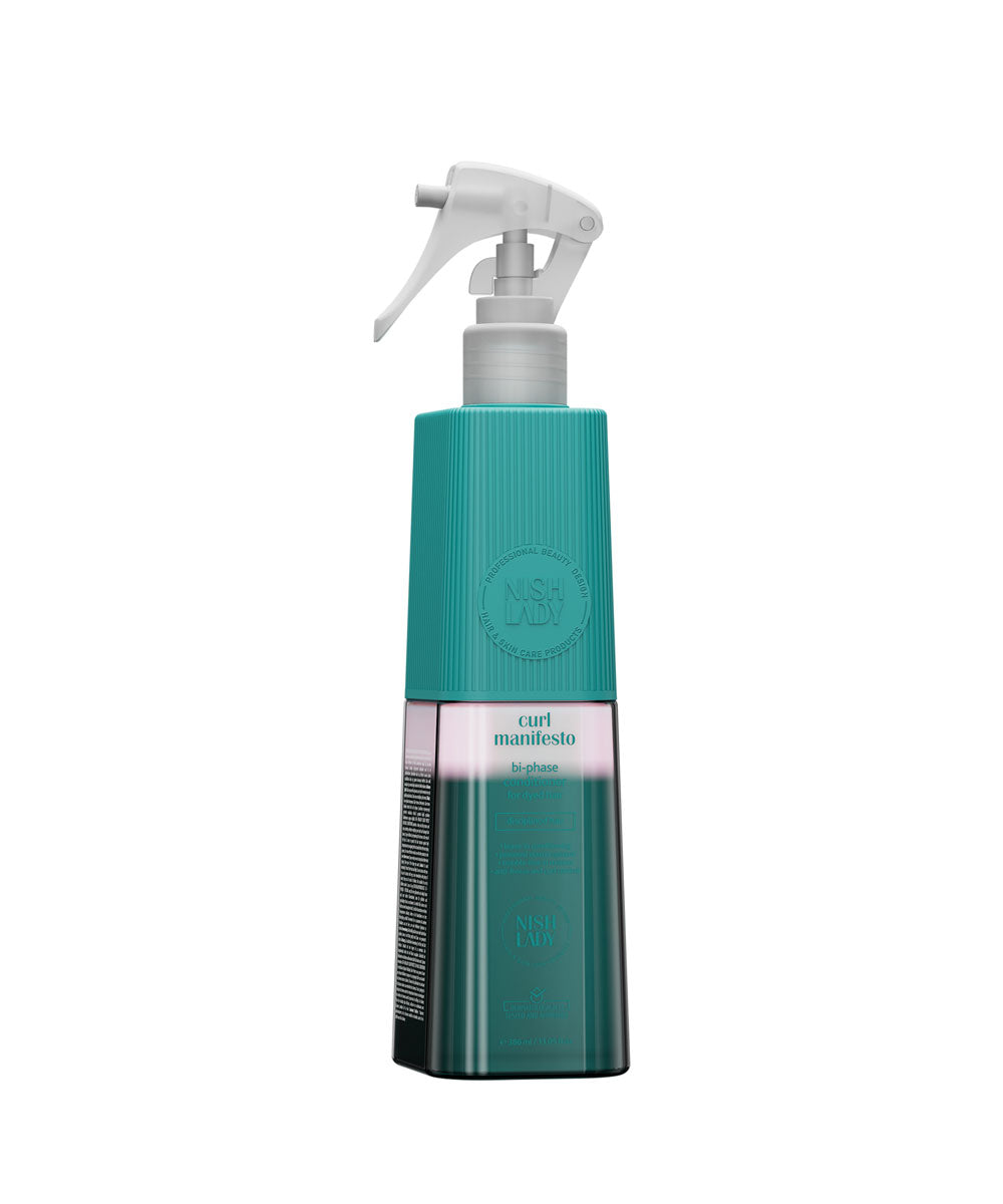 Dvifazis kondicionierius garbanotiems plaukams NISHLADY BI PHASE CONDITIONER CURL MANIFESTO, 386 ml- nenuplaunamas kondicionierius garbanoms nuo elektrinimosi