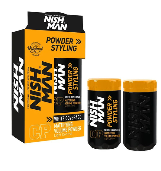 Nishman Žilus plaukus tonuojantis matinis plaukų vaškas pudros pavidalu CP / WHITE COVERAGE + STYLING & MATTIFYING VOLUME POWDER CP, 20 g