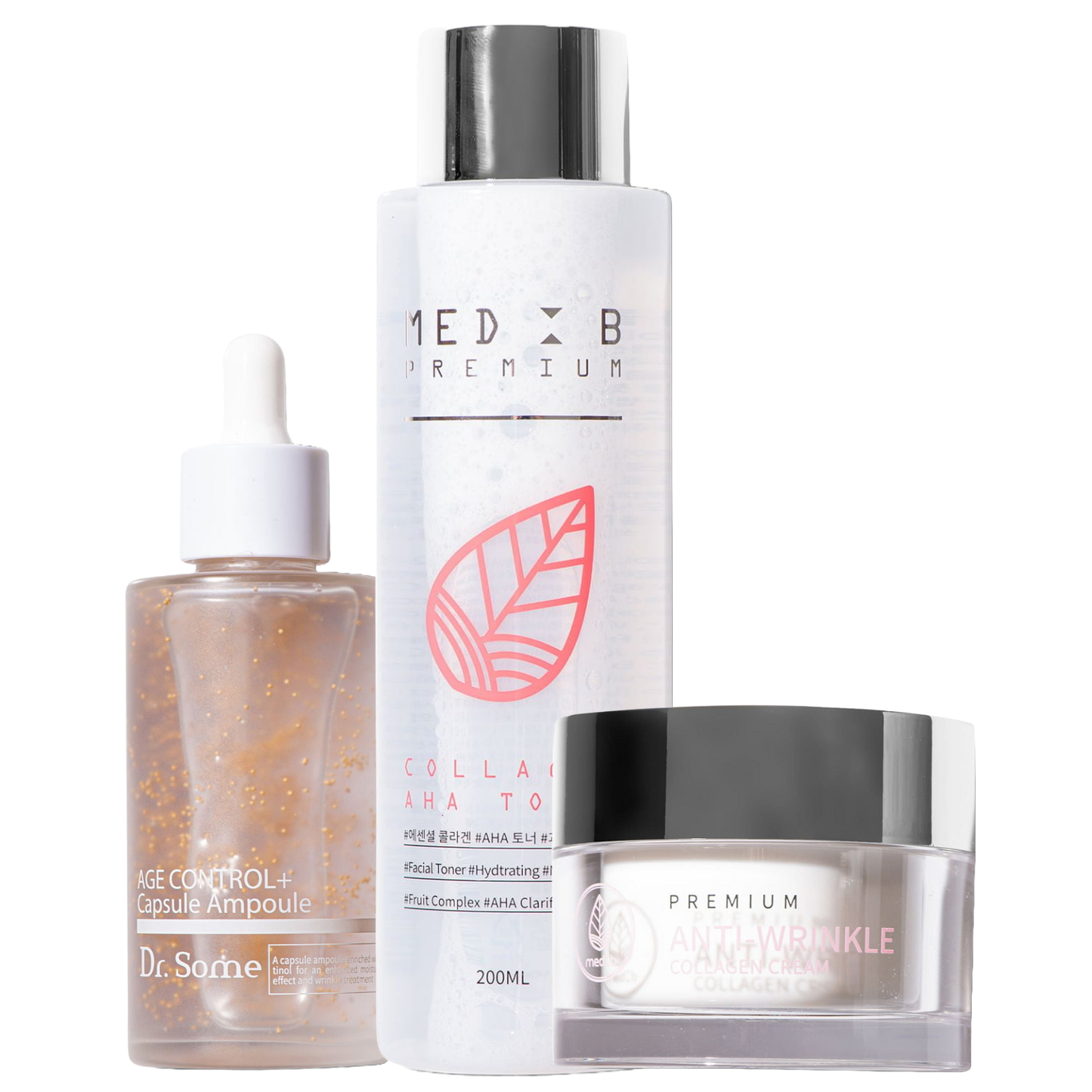 MedB Collagen Anti-Age Trio – stangrinantis ir raukšles mažinantis rinkinys veidui- dovanų rinkinys nuo raukšlių eleyshop.lt