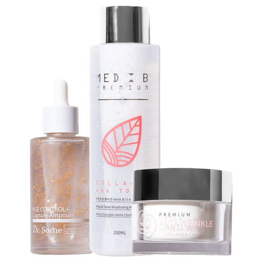 MedB Collagen Anti-Age Trio – stangrinantis ir raukšles mažinantis rinkinys veidui- dovanų rinkinys nuo raukšlių eleyshop.lt