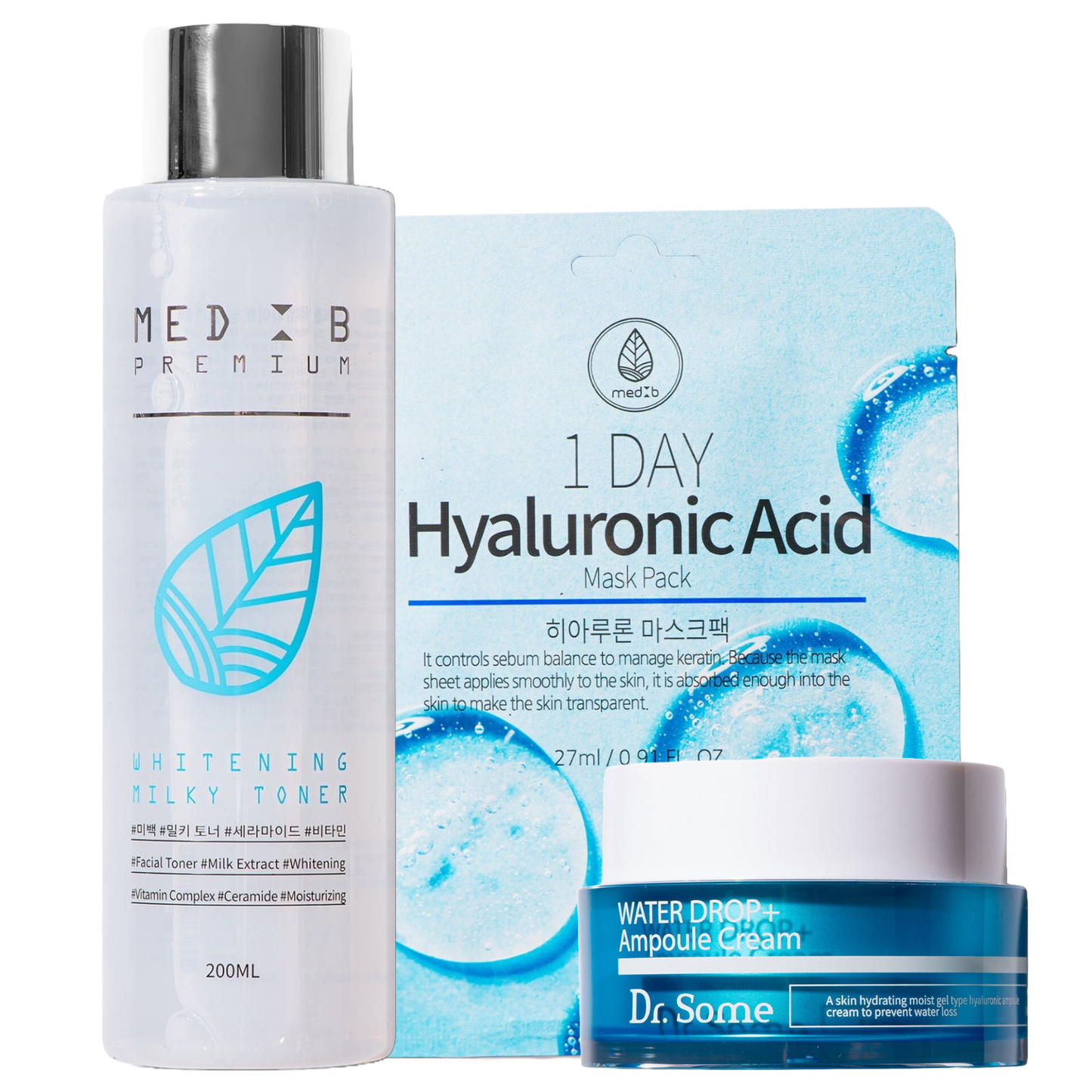 MedB Hyaluronic Radiance Trio – drėkinantis ir skaistinantis rinkinys veidui- dovanų rinkinys eleyshop.lt