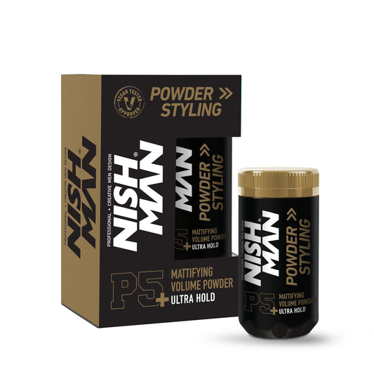 Nishman Stiprios fiksacijos matinis plaukų formavimo vaškas pudros pavidalu P5+ / MATTIFYING VOLUME POWDER - HAIR STYLING WAX ULTRA HOLD P5+, 20 g